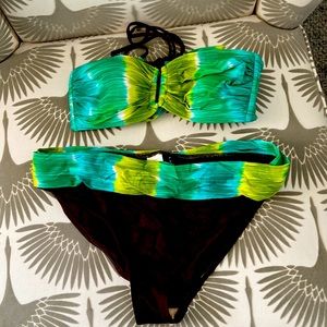 La Blanca by Rod Beatie bandeau bikini top & bottom  w tie strap, hipster Sz 10.